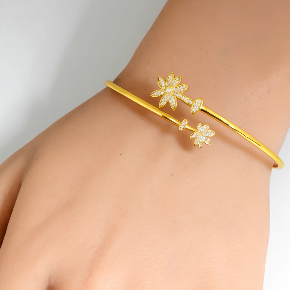 <span>DIAMOND CLOSEOUT! </span>.25ct G SI 14K Yellow Gold Diamond Wrap around Palm Tree Bangle Bracelet 7" Long - Image 2