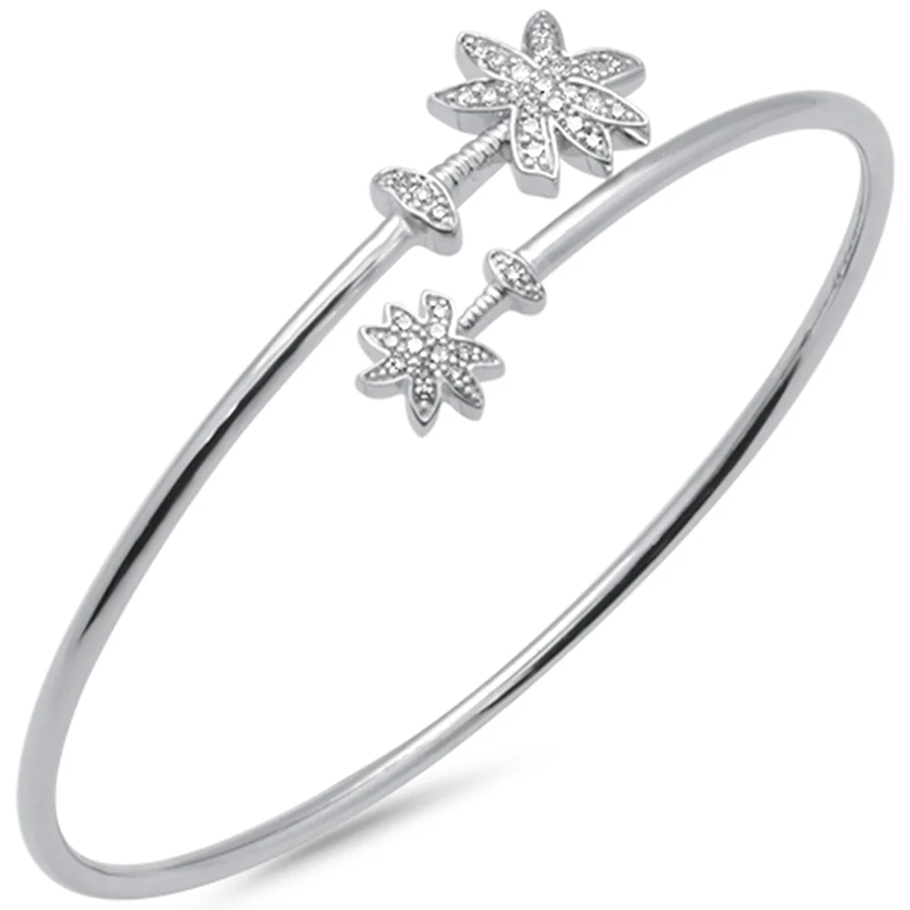 <span>DIAMOND CLOSEOUT! </span>.25ct G SI 14K White Gold Diamond Wrap around Palm Tree Bangle Bracelet 7" Long