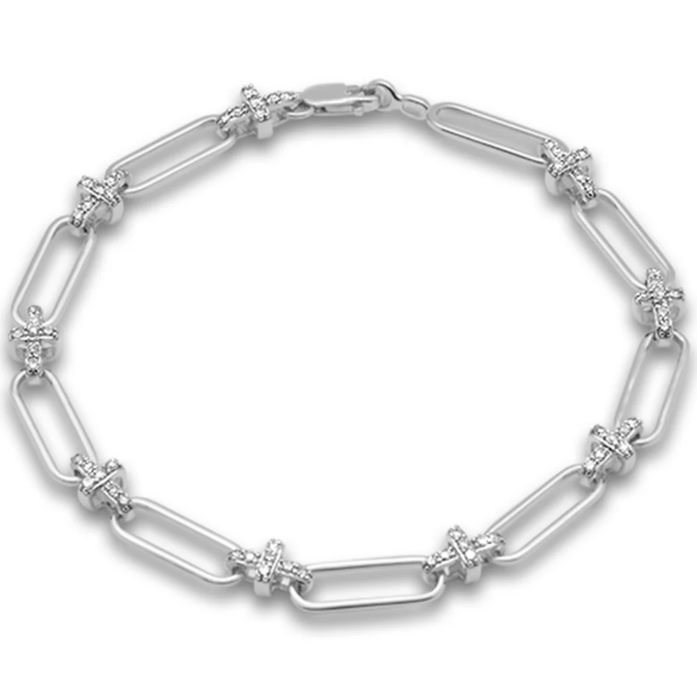 <span>DIAMOND CLOSEOUT! </span>.47ct G SI 14K White Gold Diamond Paperclip Style Bracelet 7" Long