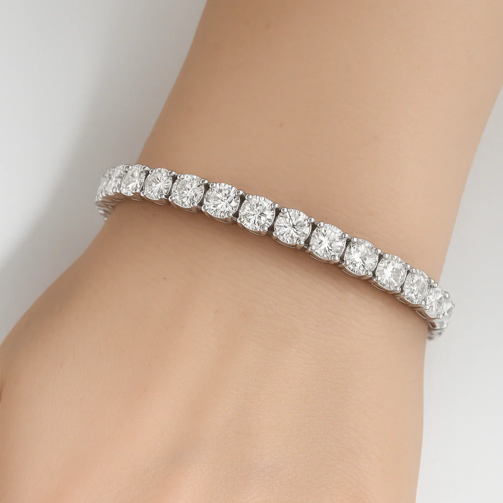 <span style="color:purple">SPECIAL!</span> 9.50ct G SI 14K White Gold Round Diamond Tennis Bracelet 7" Long - Image 2