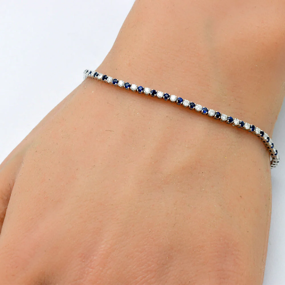 <span style="color:purple">SPECIAL!</span> 2.14ct G SI 14K White Gold Blue Sapphire & Diamond Tennis Bracelet 7" Long - Image 2