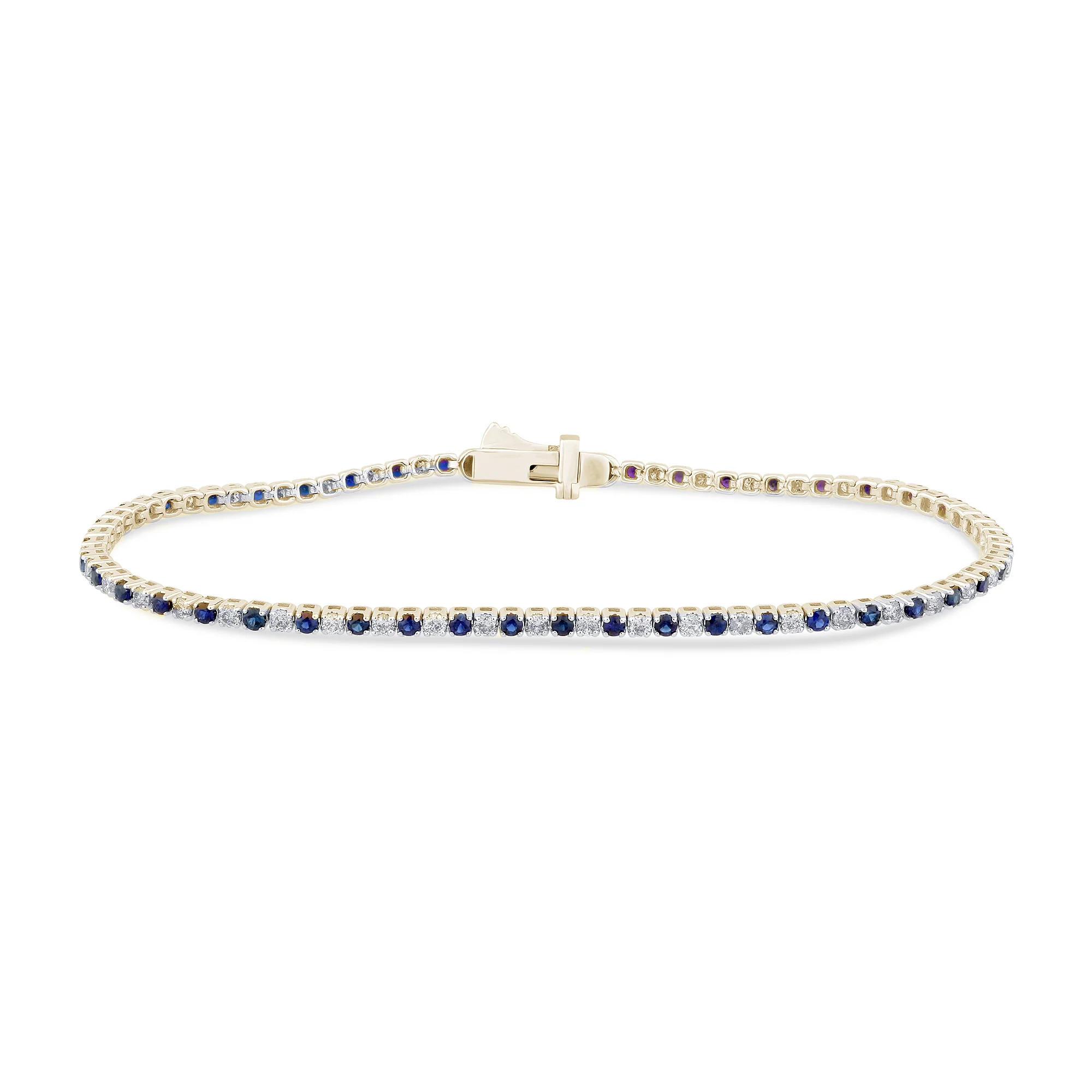<span>GEMSTONE CLOSEOUT </span>! 2.09ct G SI 14K Yellow Gold Blue Sapphire & Diamond Tennis Bracelet 7" Long