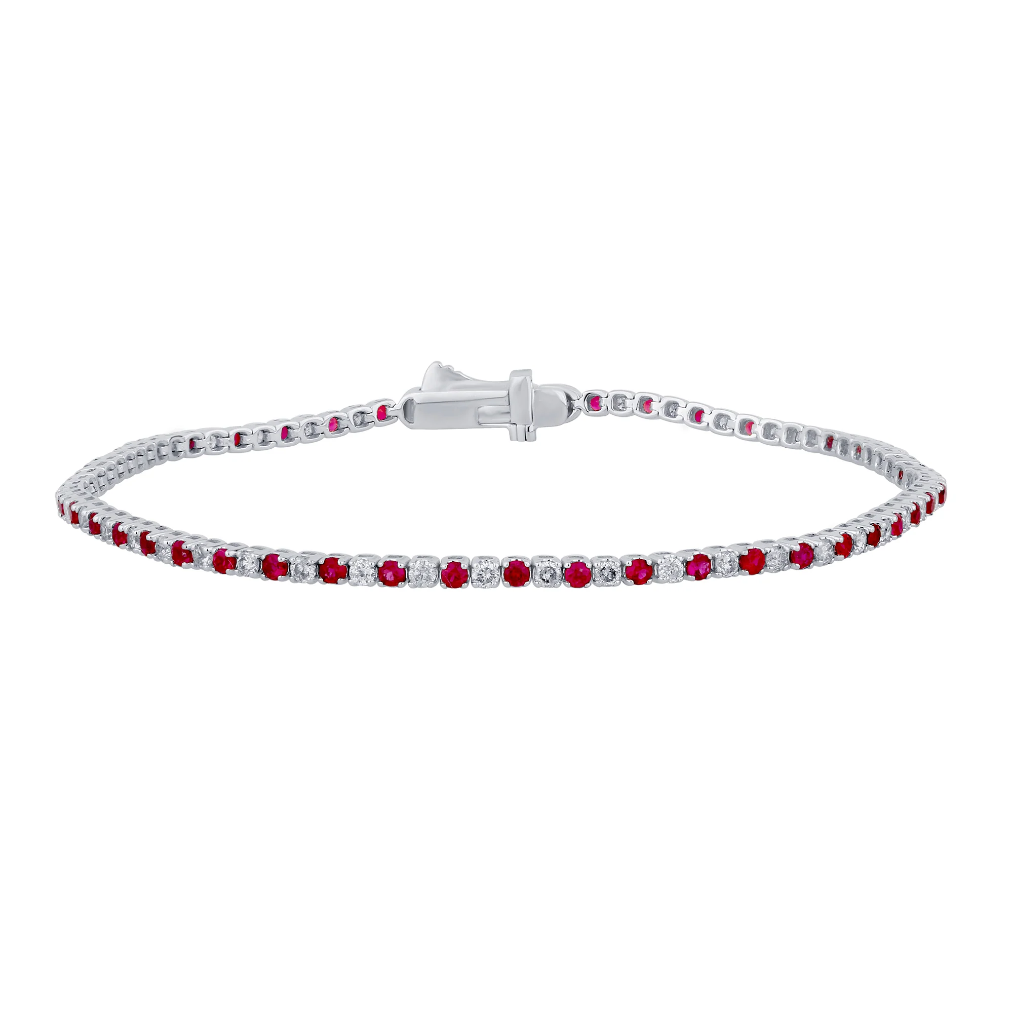 <span style="color:purple">SPECIAL!</span>2.21ct G SI 14K White Gold Ruby Gemstone & Diamond Tennis Bracelet 7" Long