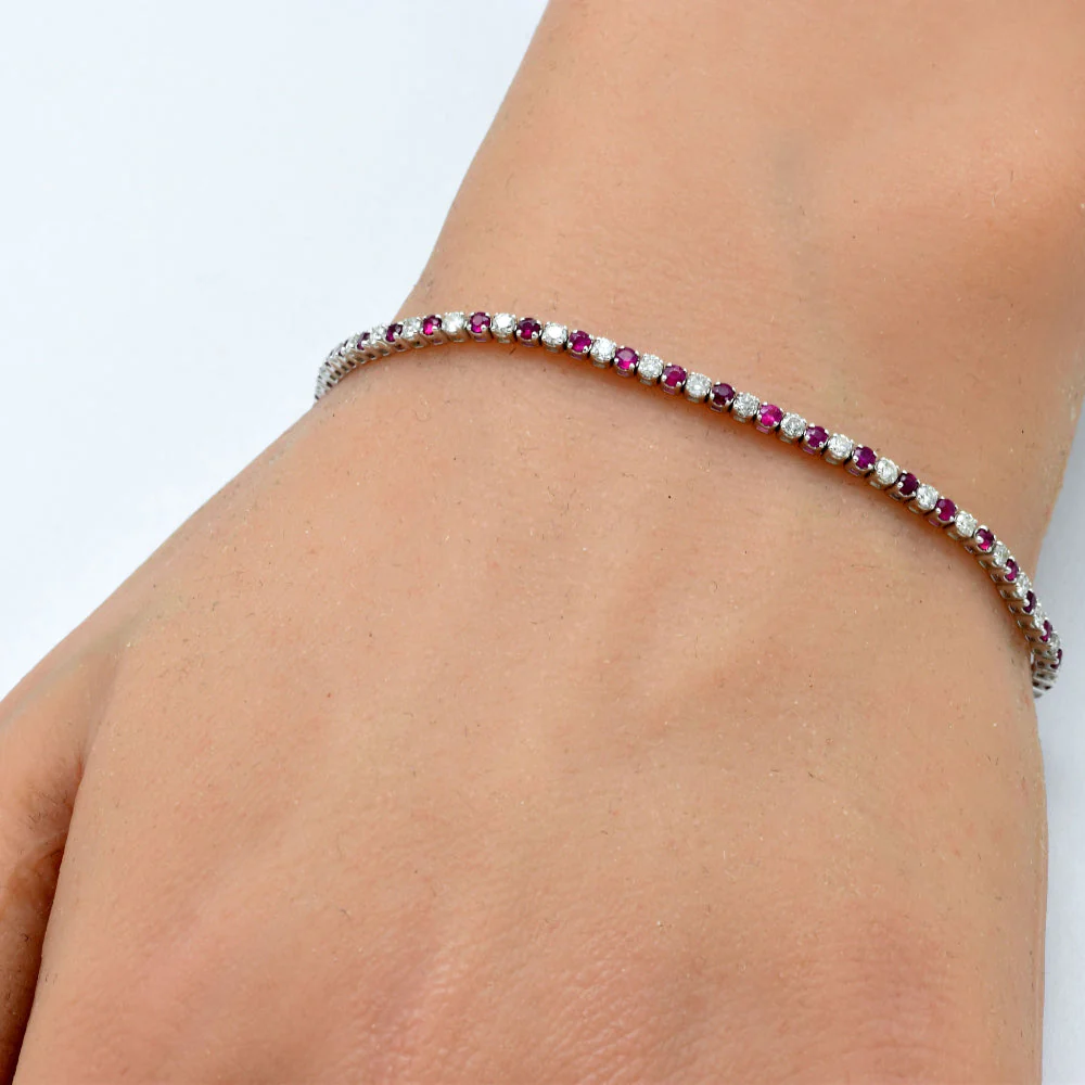<span style="color:purple">SPECIAL!</span>2.21ct G SI 14K White Gold Ruby Gemstone & Diamond Tennis Bracelet 7" Long - Image 2