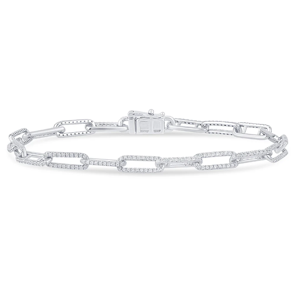 <span>DIAMOND CLOSEOUT! </span> .83ct G SI 14K White Gold  Diamond Paperclip Bracelet 7.5" Long