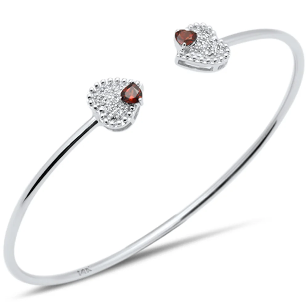 <span>DIAMOND CLOSEOUT! </span> .68ct G SI 14K White Gold Garnet & Diamond Heart Shaped Open Bangle Bracelet