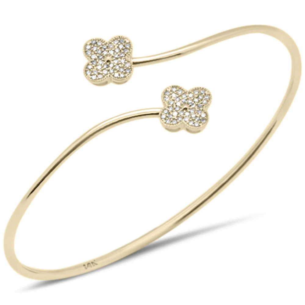 <span style="color:purple">SPECIAL!</span> .28ct G SI 14K Yellow Gold Diamond Flower Open Bangle Bracelet