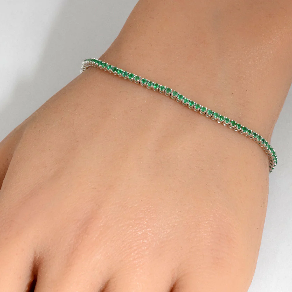 <span style="color:purple">SPECIAL!</span> 1.21ct 14K White Gold Natural Emerald Tennis Bracelet 7" - Image 2