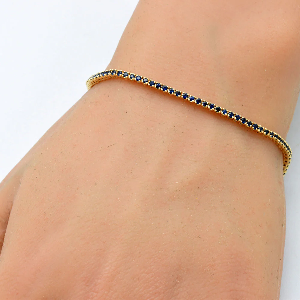<span style="color:purple">SPECIAL!</span> 1.58ct 14K Yellow Gold Natural Blue Sapphire Tennis Bracelet 7" - Image 2