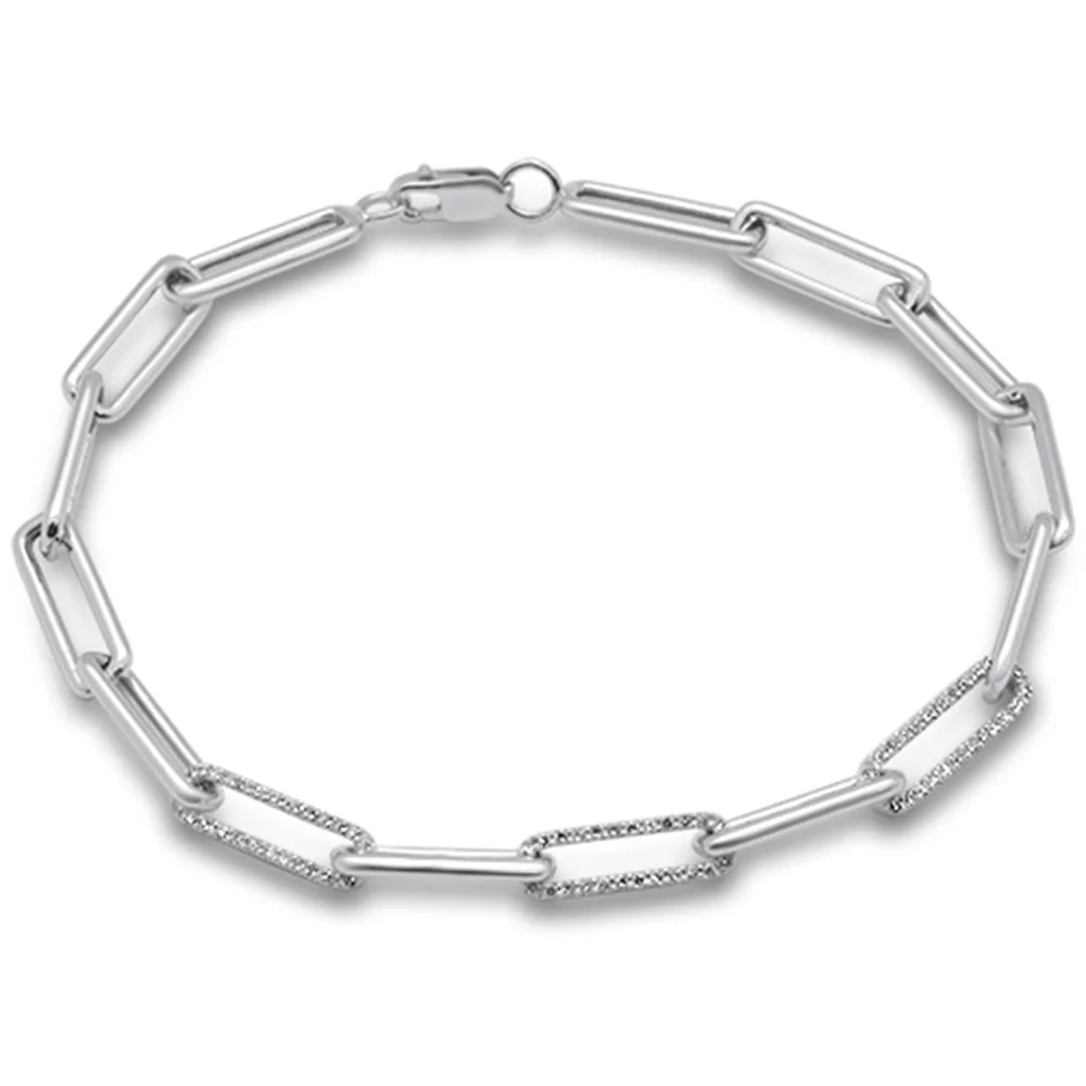 <span>DIAMOND CLOSEOUT! </span> .64ct G SI 14K White Gold Diamond Paperclip Bracelet 7.25" Long