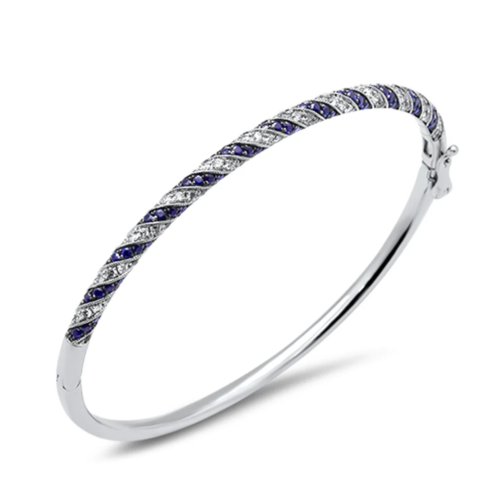 <span>GEMSTONE CLOSEOUT! </span> 2.43ct G SI 14K White Gold Diamond & Blue Sapphire Gemstone Bangle Bracelet 61m