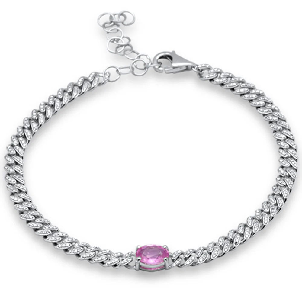 <span style="color:purple">SPECIAL!</span> 1.44ct G SI 14K Yellow Gold Diamond & Pink Sapphire Gemstone Chain Bracelet 6+1.5" Long