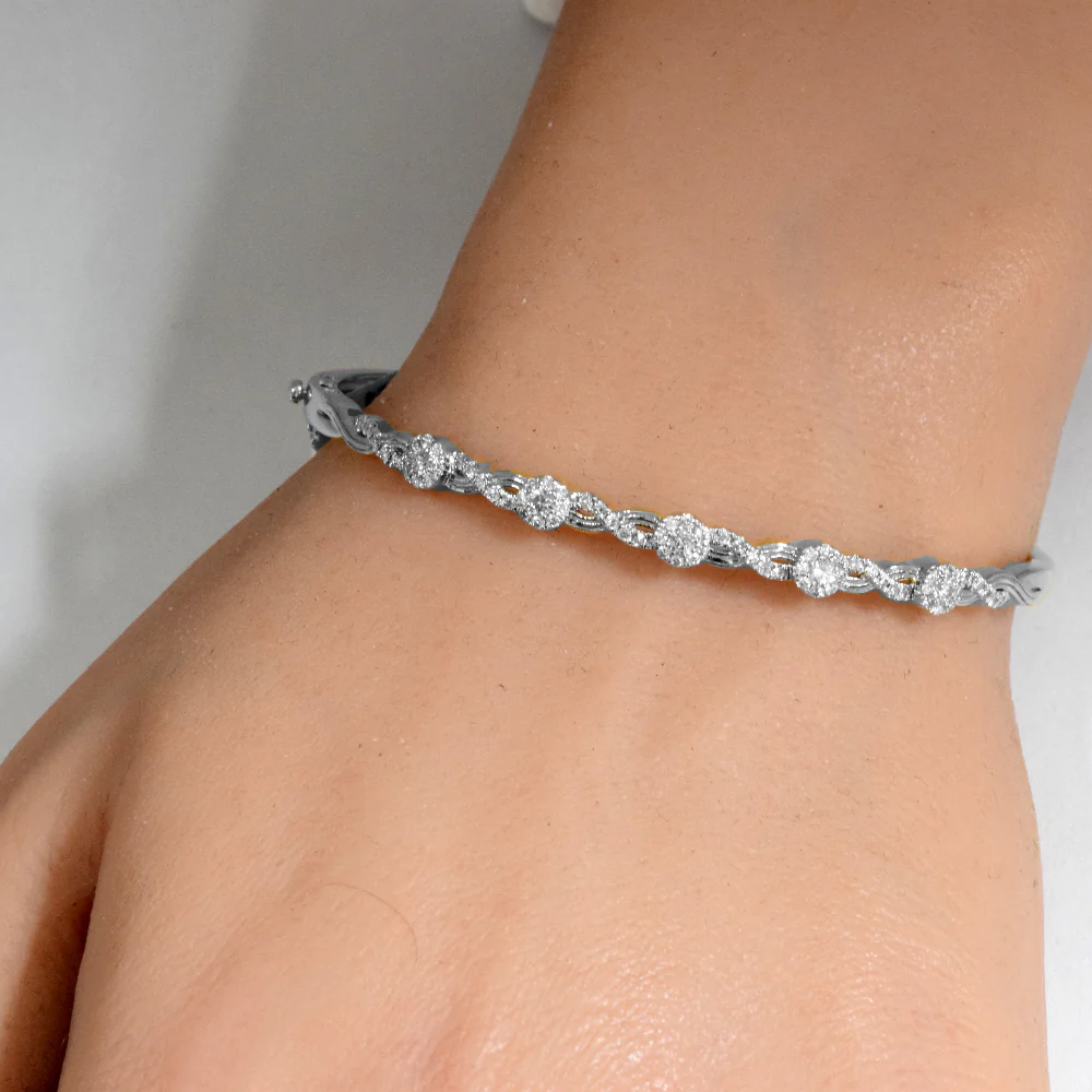 <span>DIAMOND CLOSEOUT! </span> .66ct G SI 14K White Gold Diamond Infinity Bangle Bracelet - Image 2