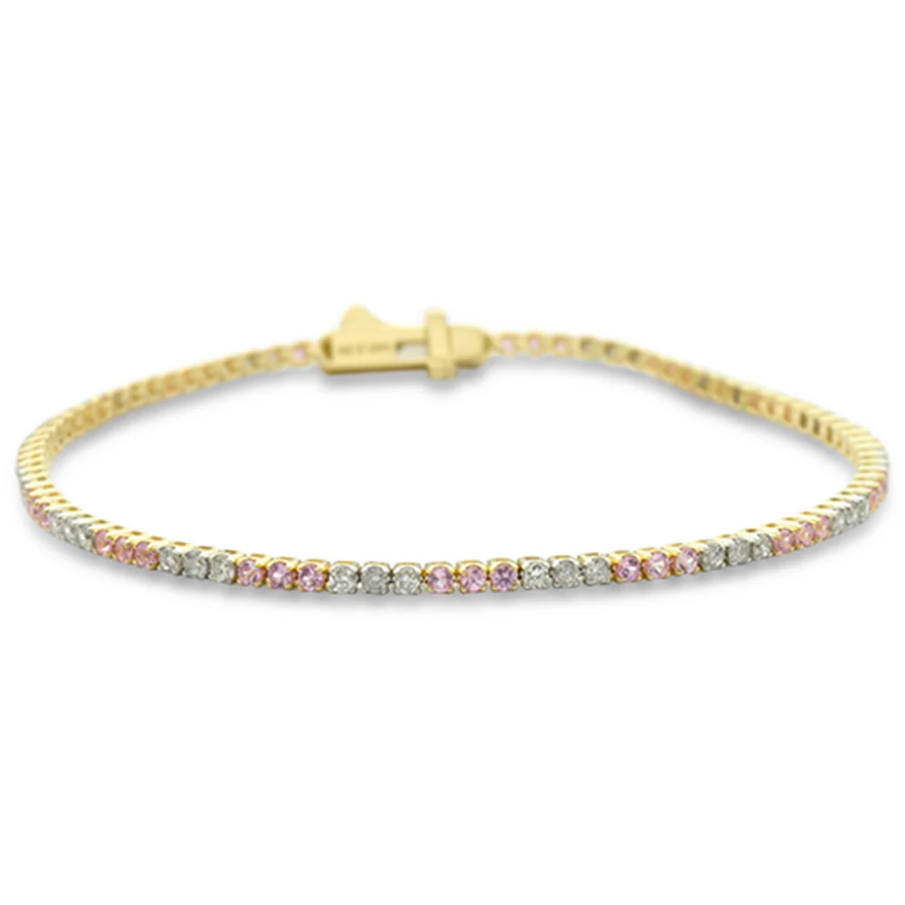 <span style="color:purple">SPECIAL!</span> 2.12ct G SI 14K Yellow Gold Diamond & Pink Sapphire Gemstones Tennis Bracelet 7" Long