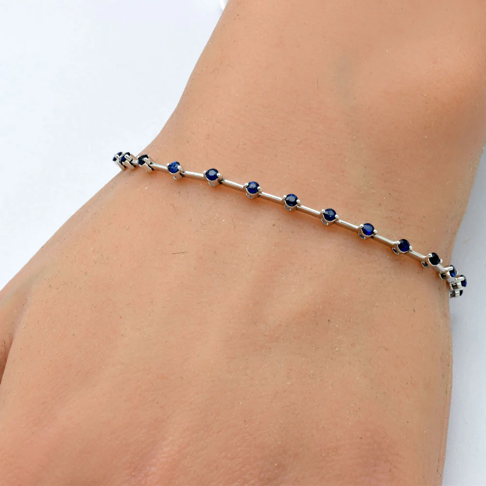 <span>GEMSTONE CLOSEOUT! </span> 1.52ct G SI 14K White Gold Blue Sapphire Gemstone Bar Bracelet 7" Long - Image 2