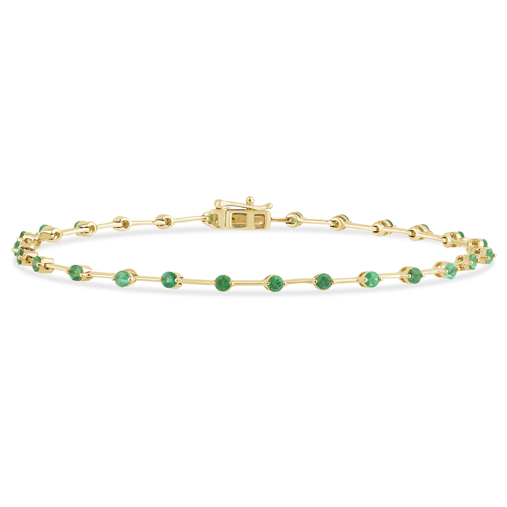 <span style="color:purple">SPECIAL!</span>1.06ct G SI 14K Yellow Gold Emerald Gemstone Bar Bracelet 7" Long