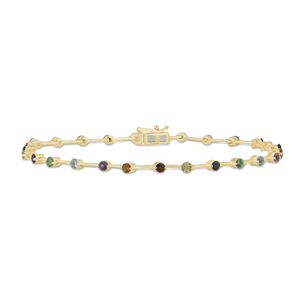 <span style="color:purple">SPECIAL!</span> 1.30ct G SI 14K Yellow Gold Multi Color Gemstone Bar Bracelet 7" Long