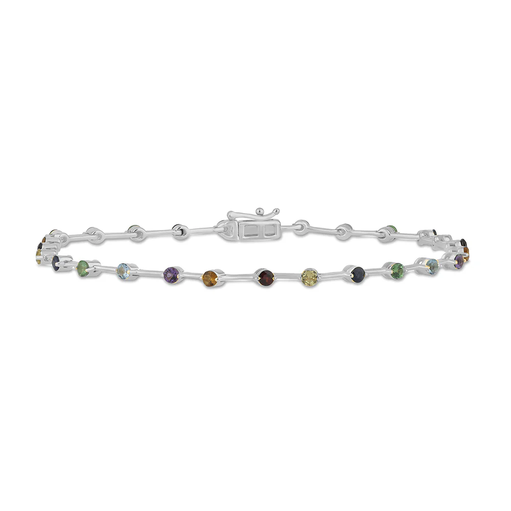 <span style="color:purple">SPECIAL!</span> 1.38ct G SI 14K White Gold Multi Color Gemstone Bar Bracelet 7" Long