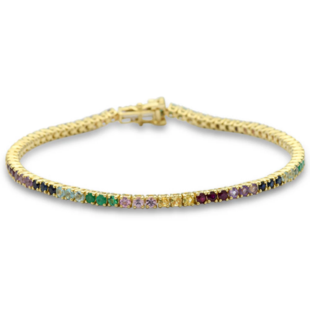<span style="color:purple">SPECIAL!</span> 2.83ct G SI 14K Yellow Gold Multi Color Gemstone Tennis Bracelet 7" Long