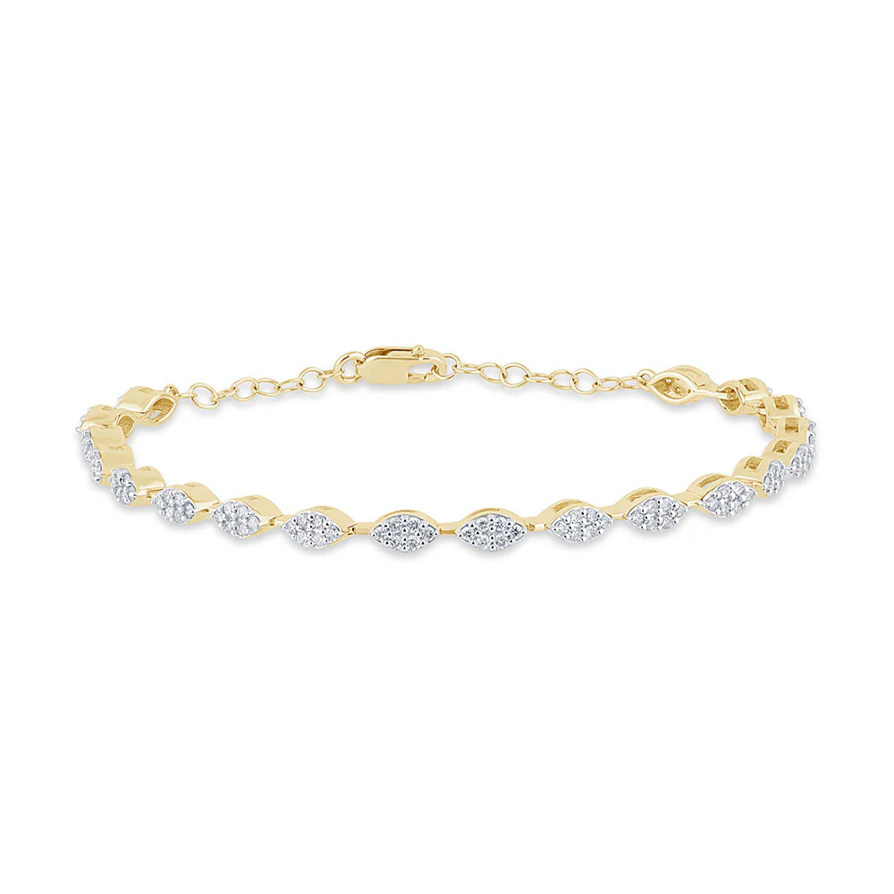 <span style="color:purple">SPECIAL!</span> .81ct G SI 14K Yellow Gold Diamond Marquise Shape Bracelet 5+2" Ext