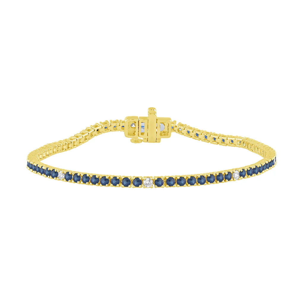 <span style="color:purple">SPECIAL!</span> 3.55ct G SI 14K Yellow Gold Diamond & Blue Sapphire Tennis Bracelet 7" Long
