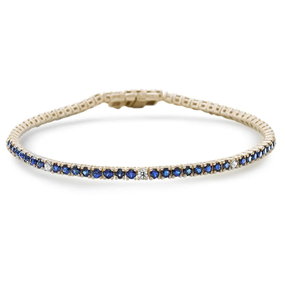 <span style="color:purple">SPECIAL!</span> 3.55ct G SI 14K Yellow Gold Diamond & Blue Sapphire Tennis Bracelet 7" Long - Image 2