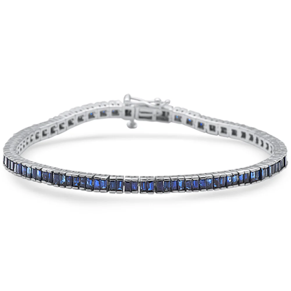 <span style="color:purple">SPECIAL!</span> 3.40ct G SI 14K White Gold Blue Sapphire Tennis Bracelet 6.5" Long