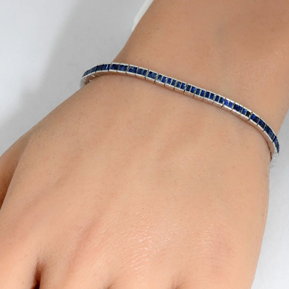 <span style="color:purple">SPECIAL!</span> 3.40ct G SI 14K White Gold Blue Sapphire Tennis Bracelet 6.5" Long - Image 2