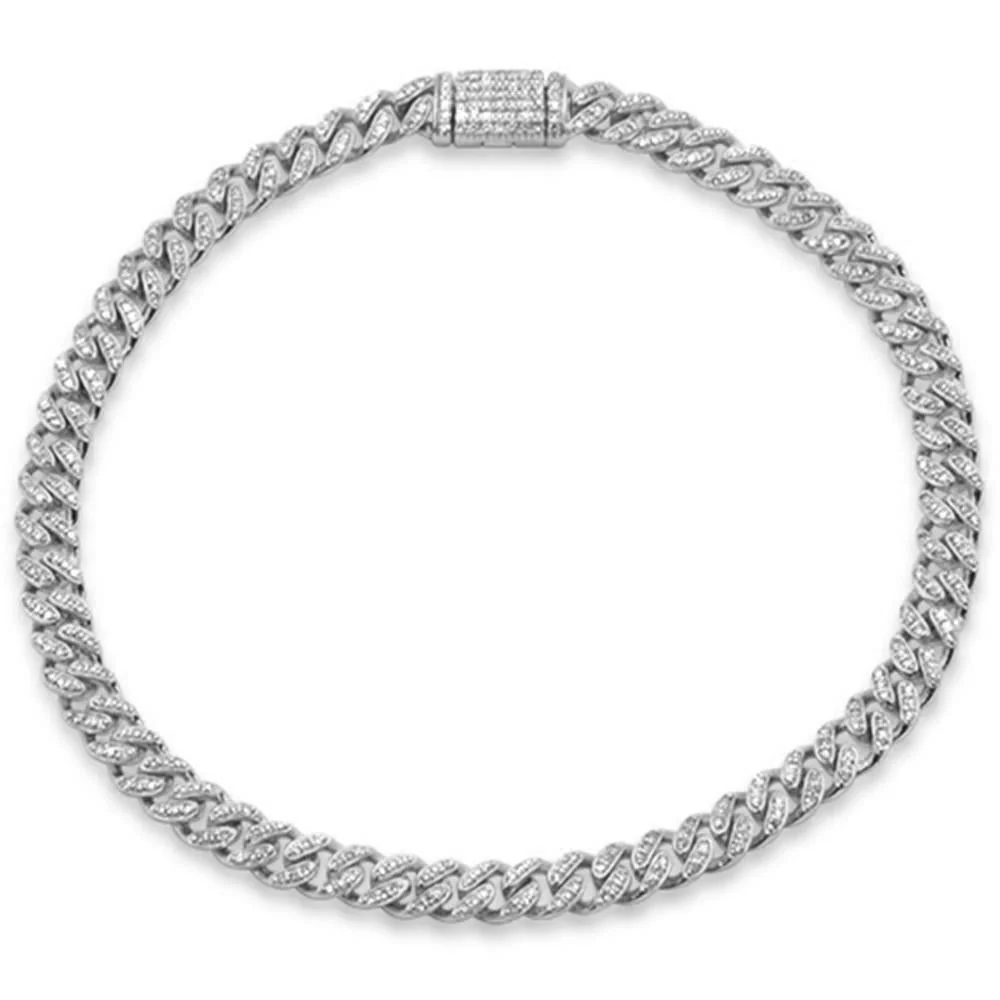 <span style="color:purple">SPECIAL!</span> 3MM .79ct G SI 14K White Gold Diamond Round Cuban Bracelet 8"