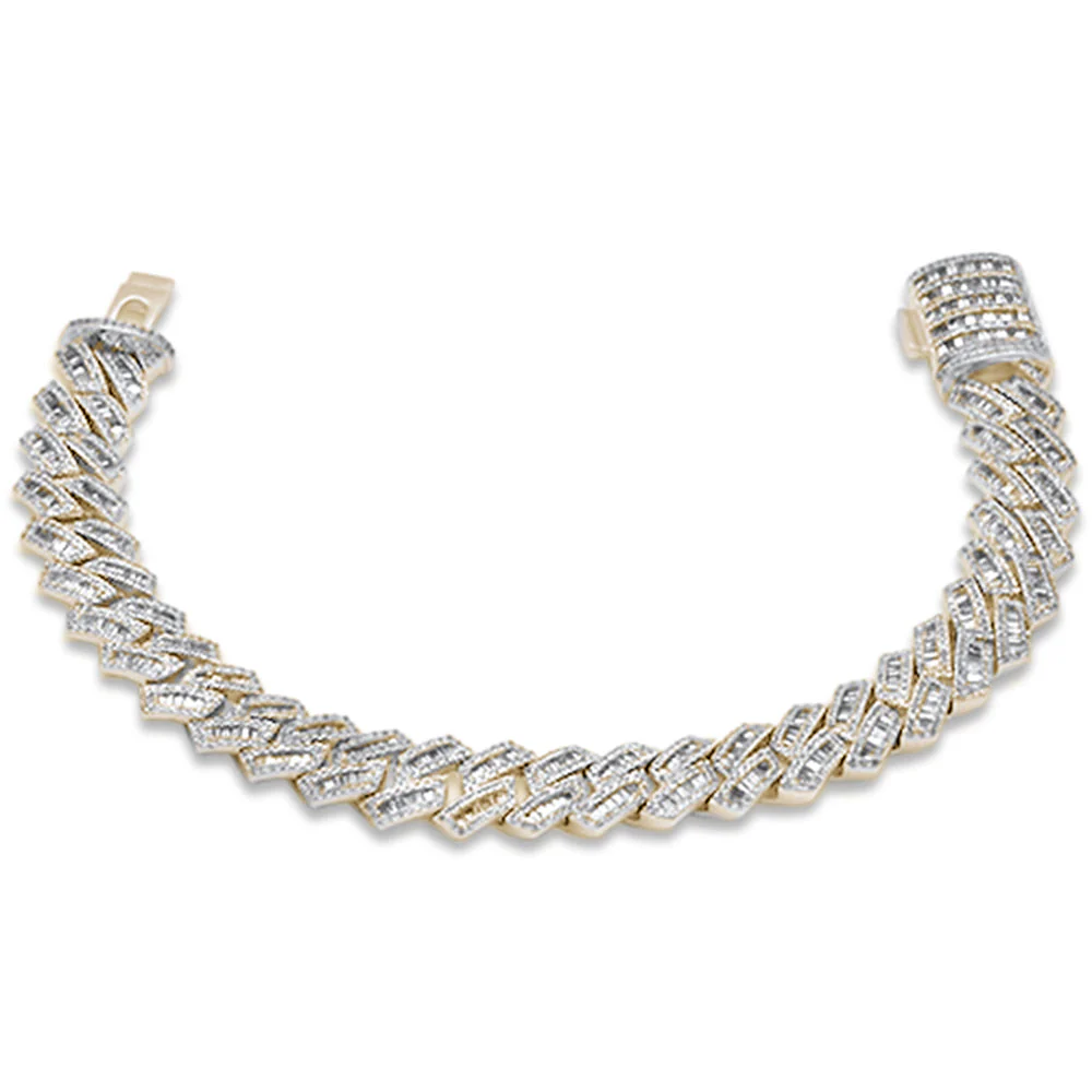 <span style="color:purple">SPECIAL!</span> 7MM 2.92ct G SI 14K Yellow Gold Round & Baguette Diamond Cuban Bracelet 8.5" Long