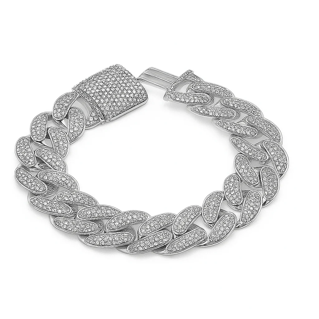 <span style="color:purple">SPECIAL!</span> 9mm 2.28ct G SI 14K White Gold Diamond Round Cuban Bracelet 8"
