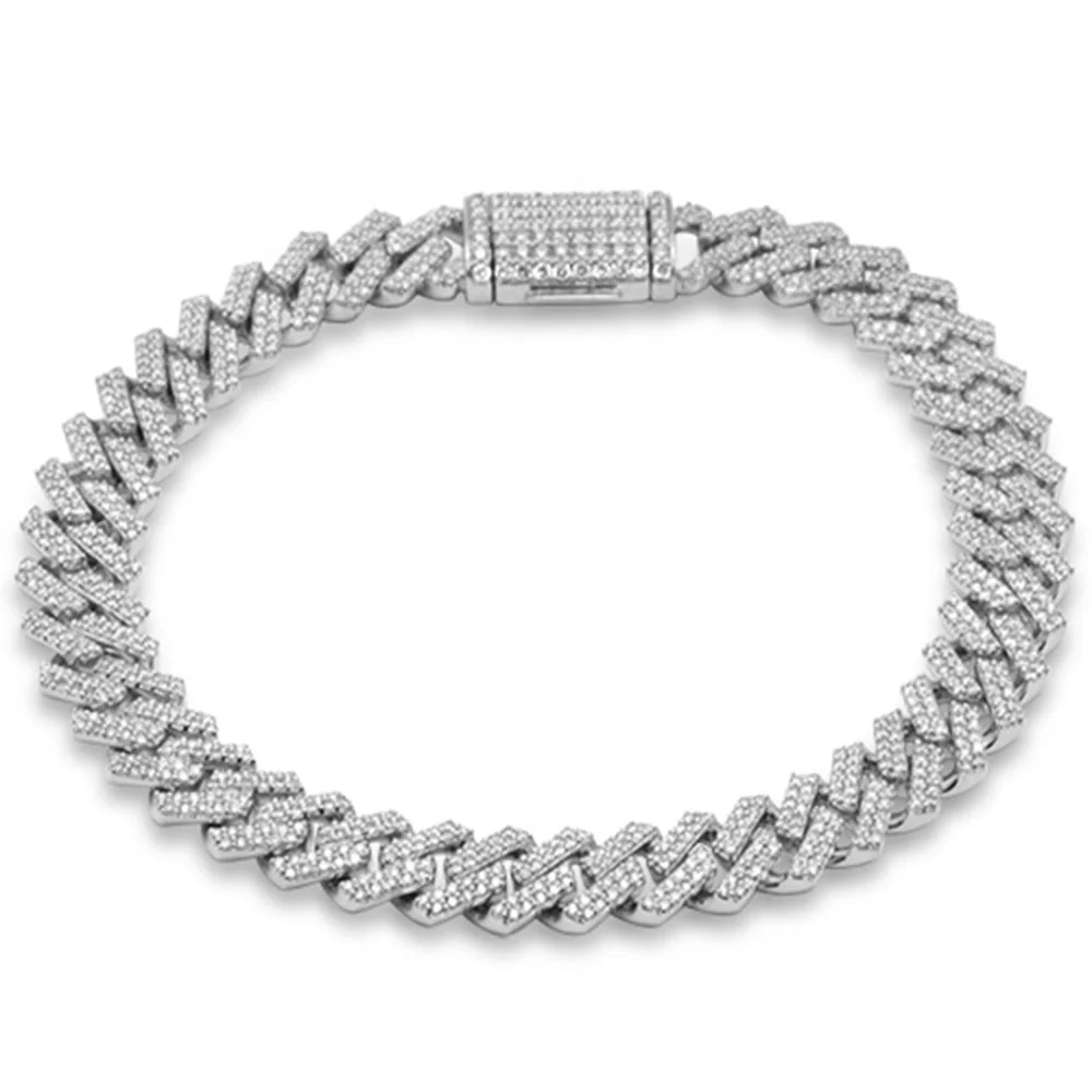 <span style="color:purple">SPECIAL!</span> 9mm 3.16ct G SI 10K White Gold Diamond Micro Pave Cuban Square Link Bracelet 8"