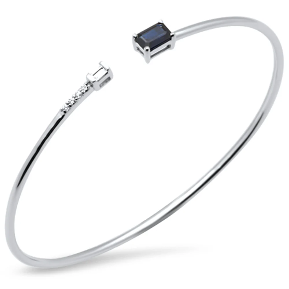 <span style="color:purple">SPECIAL!</span> .74ct G SI 14K White Gold Diamond & Blue Sapphire Gemstones Open Bangle Bracelet 56mm
