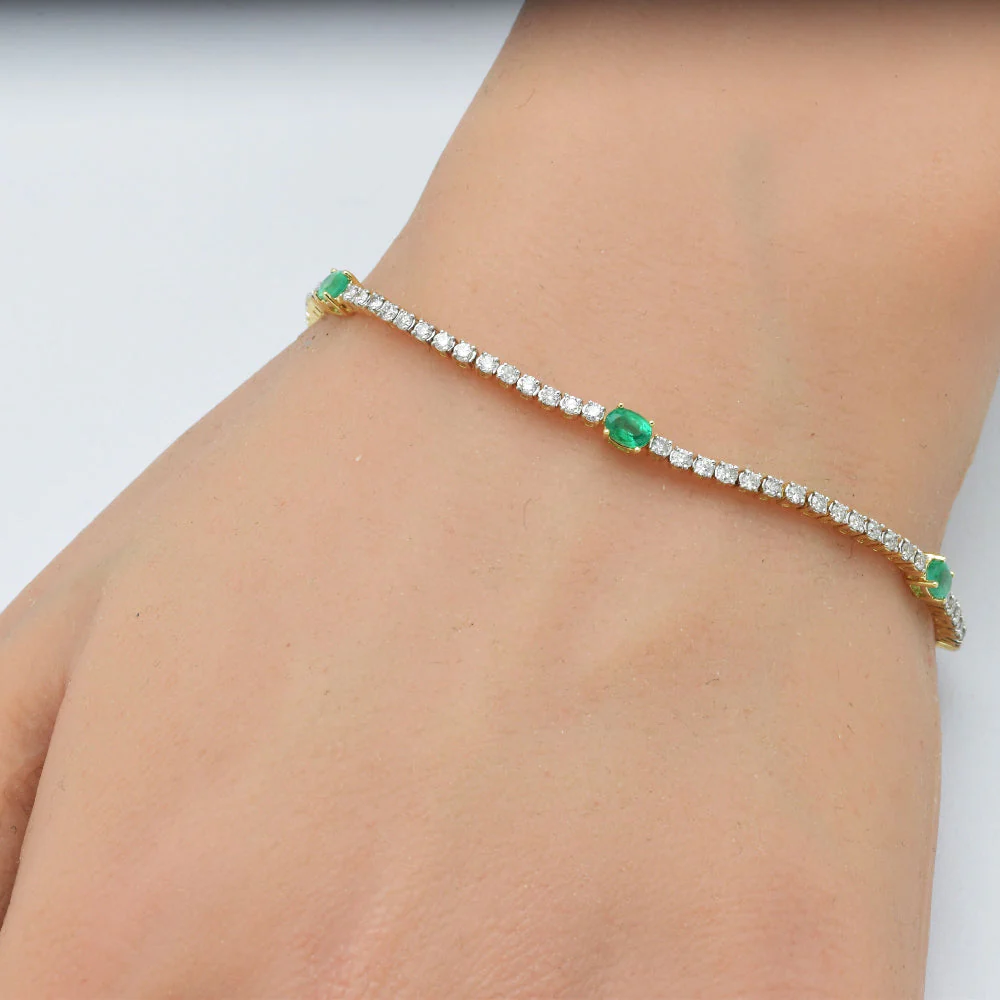 <span style="color:purple">SPECIAL!</span> 2.40ct G SI 14K Yellow Gold Diamond & Emerald Gemstones Tennis Bracelet 7" Long - Image 2
