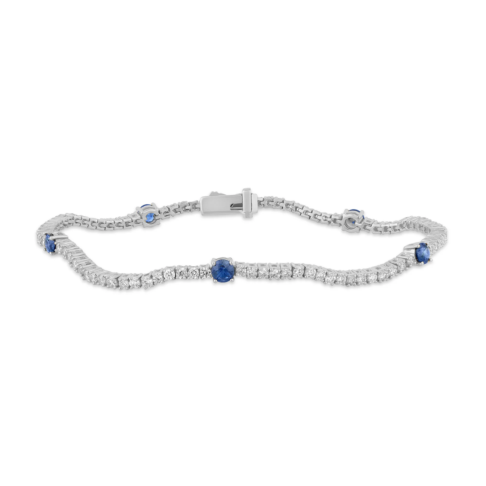 <span style="color:purple">SPECIAL!</span> 2.69ct G SI 14K White Gold Diamond & Blue Sapphire Gemstones Tennis Bracelet 7" Long