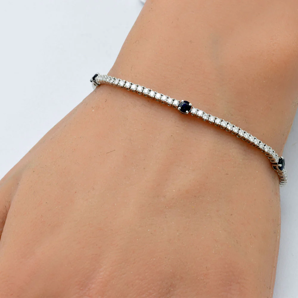 <span style="color:purple">SPECIAL!</span> 2.69ct G SI 14K White Gold Diamond & Blue Sapphire Gemstones Tennis Bracelet 7" Long - Image 2