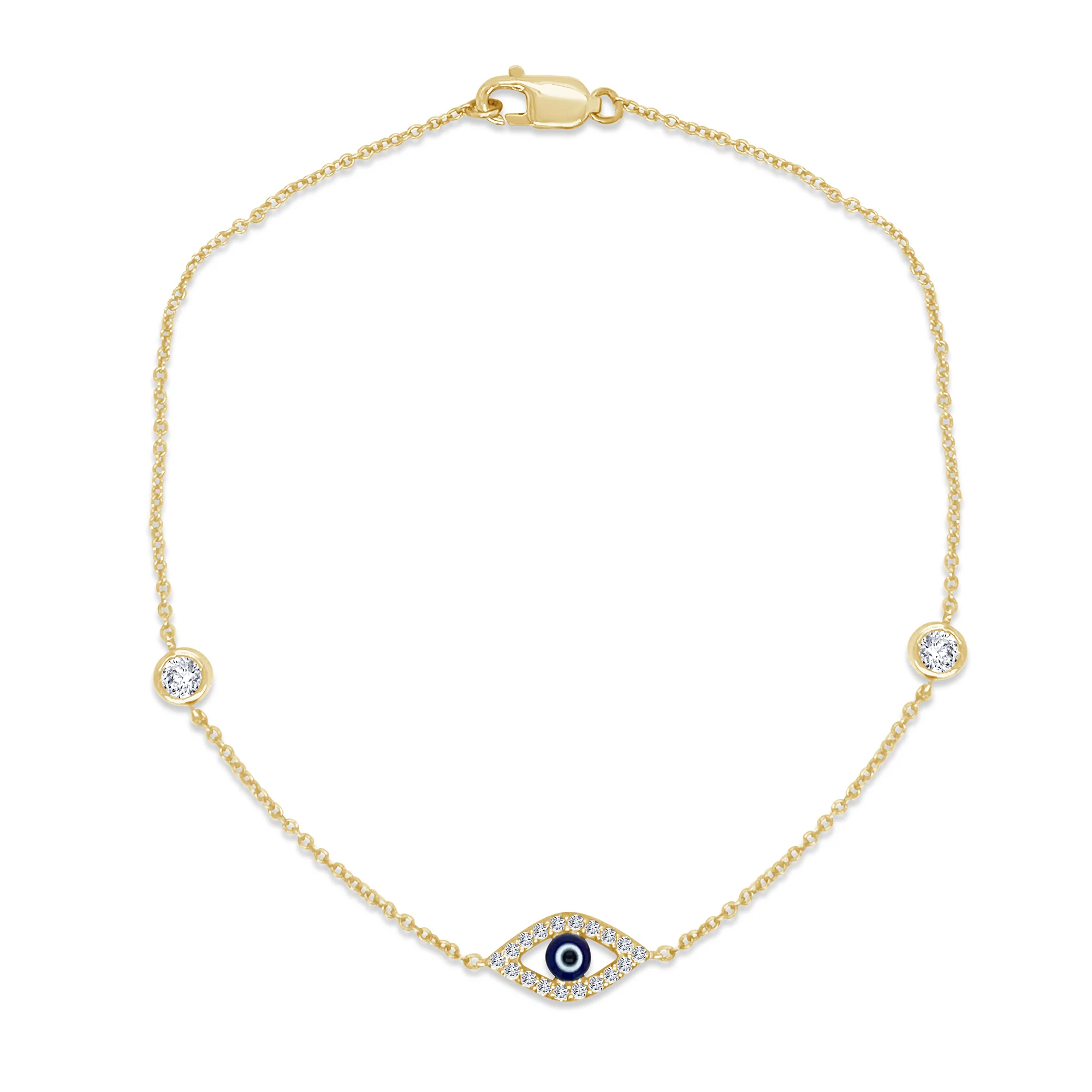 <span style="color:purple">SPECIAL!</span> .23ct G SI 14K Yellow Gold Diamond Evil Eye Bracelet 7" Long