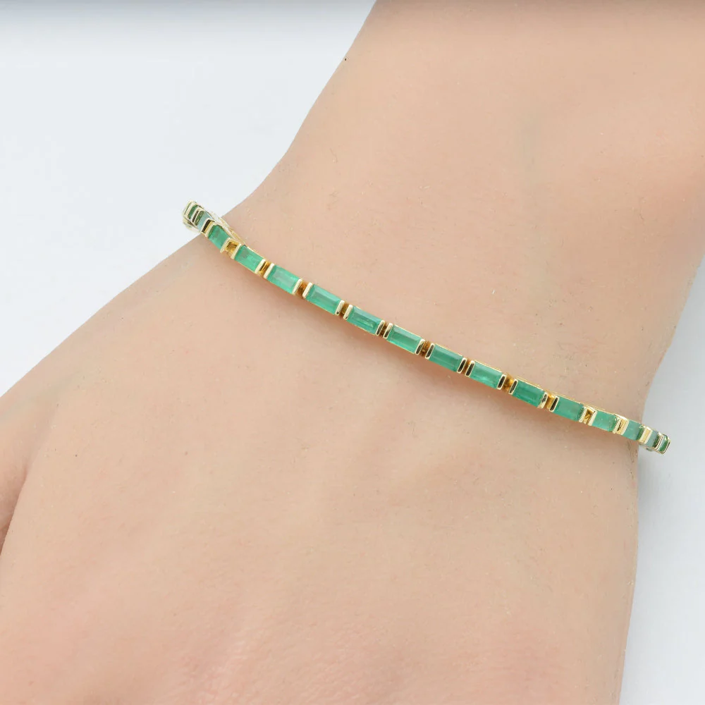 <span style="color:purple">SPECIAL!</span> 3.82ct G SI 14K Yellow Gold Emerald Gemstone Tennis Bracelet 7" Long - Image 2