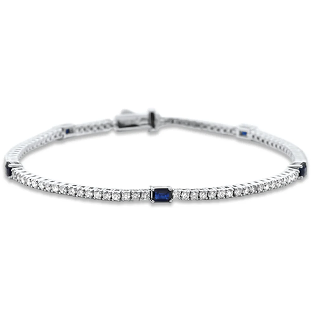 <span style="color:purple">SPECIAL!</span>2.57ct G SI 14K White Gold Diamond & Blue Sapphire Gemstone Tennis Bracelet 7" Long