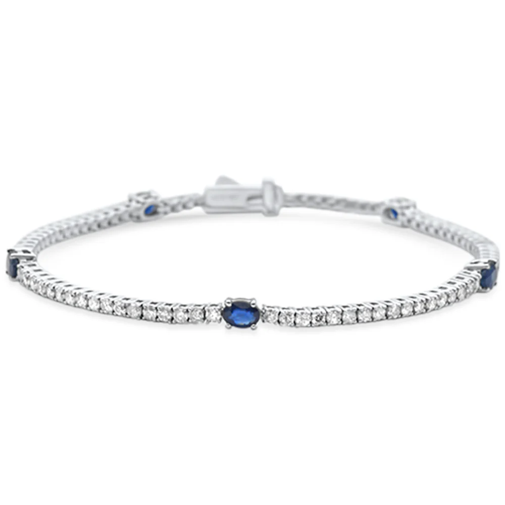 <span style="color:purple">SPECIAL!</span>2.71ct G SI 14K White Gold Diamond & Blue Sapphire Gemstone Tennis Bracelet 6.5" Long