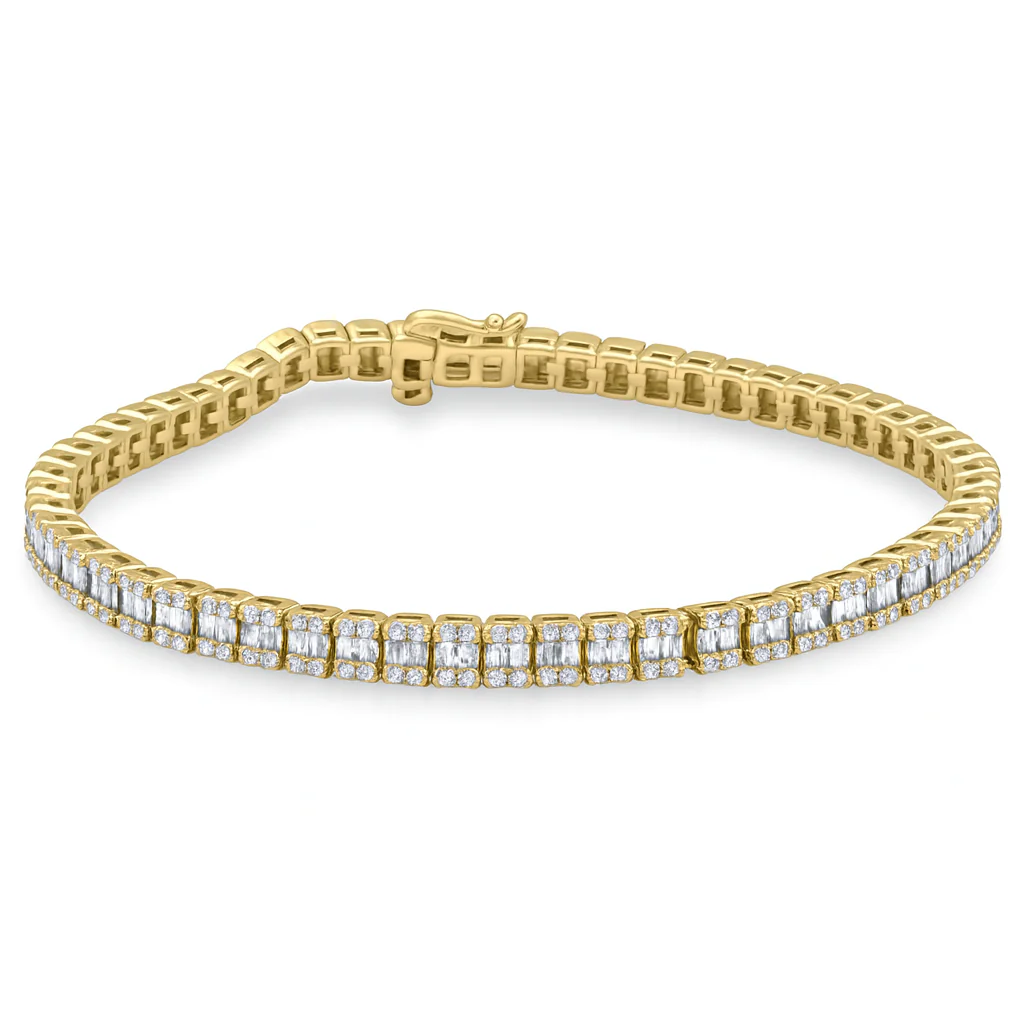 <span>DIAMOND CLOSEOUT! </span> 3.29ct G SI 14K Yellow Gold Round & Baguette Diamond Tennis Bracelet