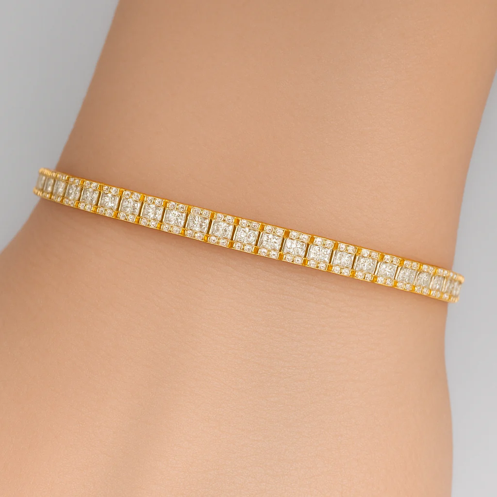 <span>DIAMOND CLOSEOUT! </span> 3.29ct G SI 14K Yellow Gold Round & Baguette Diamond Tennis Bracelet - Image 2