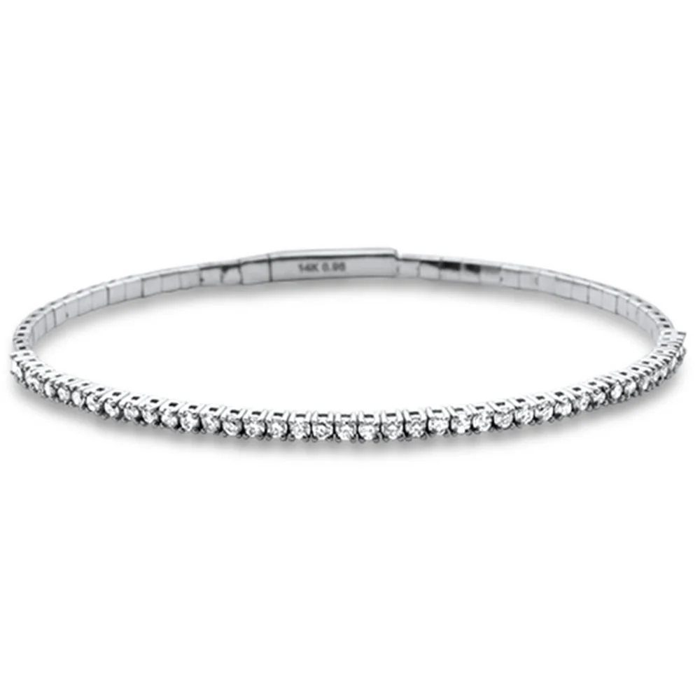 <span style="color:purple">SPECIAL!</span>1.06ct G SI 14K White Gold Round Diamond Flexible Tennis Bangle Bracelet - Image 2