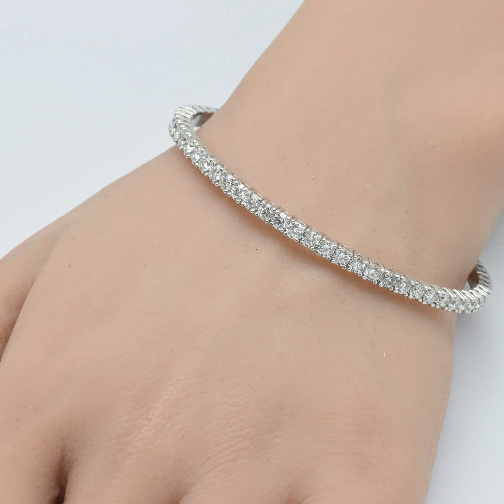 <span style="color:purple">SPECIAL!</span>3.39ct 14K White Gold Round Diamond Flexible Bangle Bracelet - Image 2