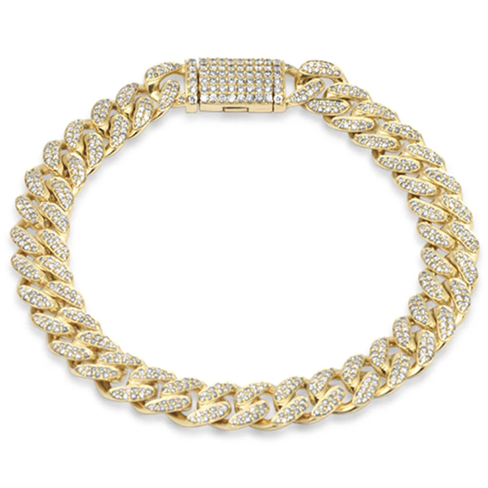 <span style="color:purple">SPECIAL!</span> 9MM 2.54ct G SI 10K Yellow Gold Diamond Micro Pave Round Miami Cuban Bracelet 8" Long