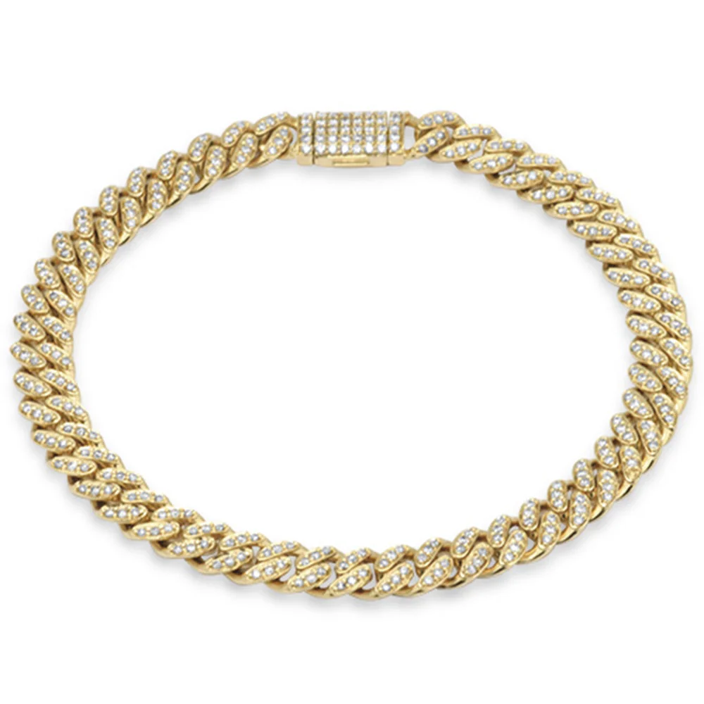 <span style="color:purple">SPECIAL!</span>7MM 1.26ct G SI 14K Yellow Gold Diamond Round Cuban Bracelet 8"