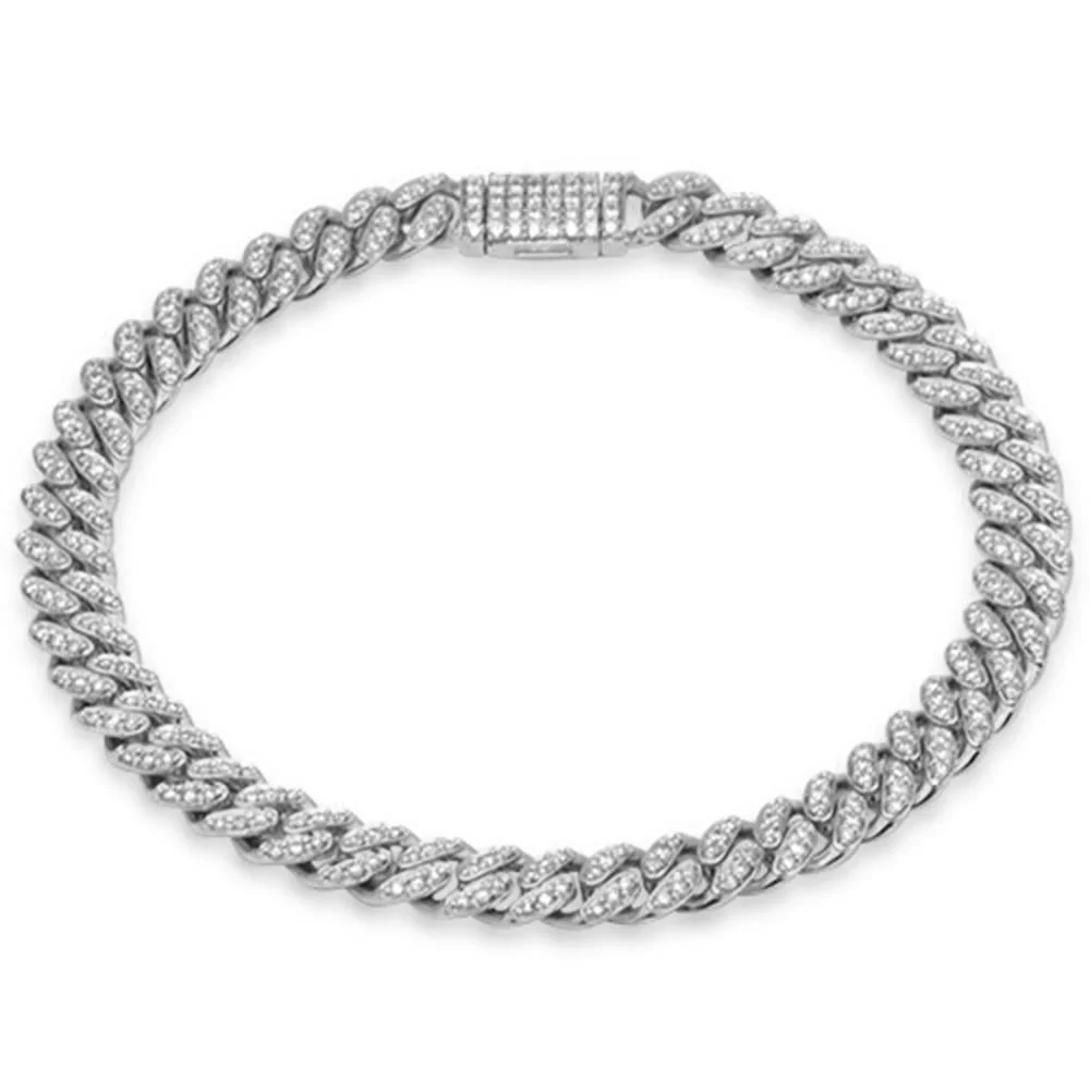 <span style="color:purple">SPECIAL!</span> 7mm 1.41ct G SI 14K White Gold Diamond Round Cuban Bracelet 7"
