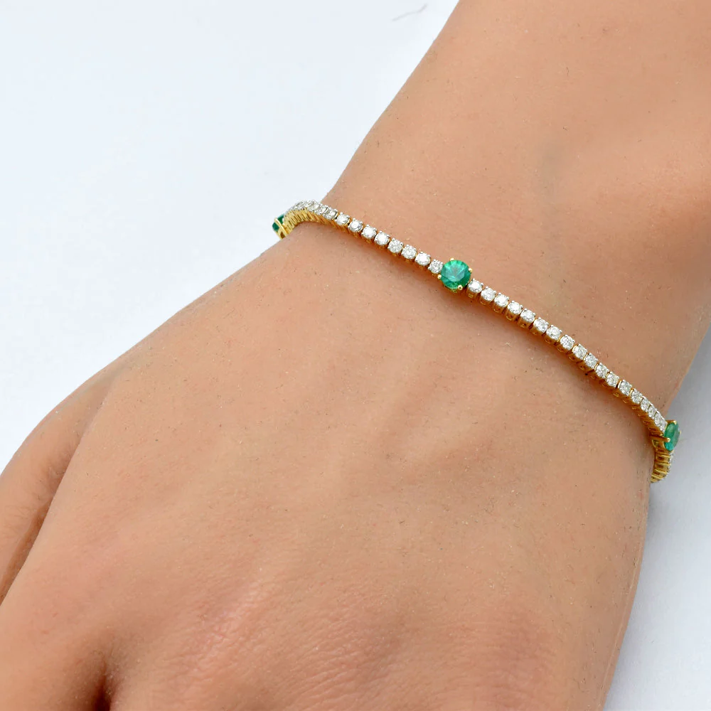 <span style="color:purple">SPECIAL!</span> 2.85ct G SI 14K Yellow Gold Diamond & Green Emerald Gemstones Tennis Bracelet 7" Long - Image 2