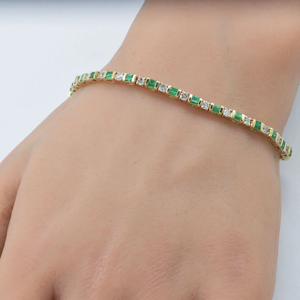 <span style="color:purple">SPECIAL!</span>2.58ct G SI 14K Yellow Gold Diamond & Emerald Gemstones Bracelet 7" Long - Image 2