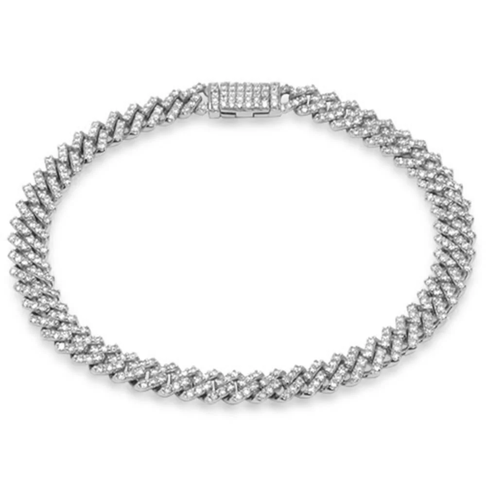 <span style="color:purple">SPECIAL!</span> 7MM 3.72ct G SI 14K White Gold Diamond Micro Pave Cuban Square Link Bracelet 7"